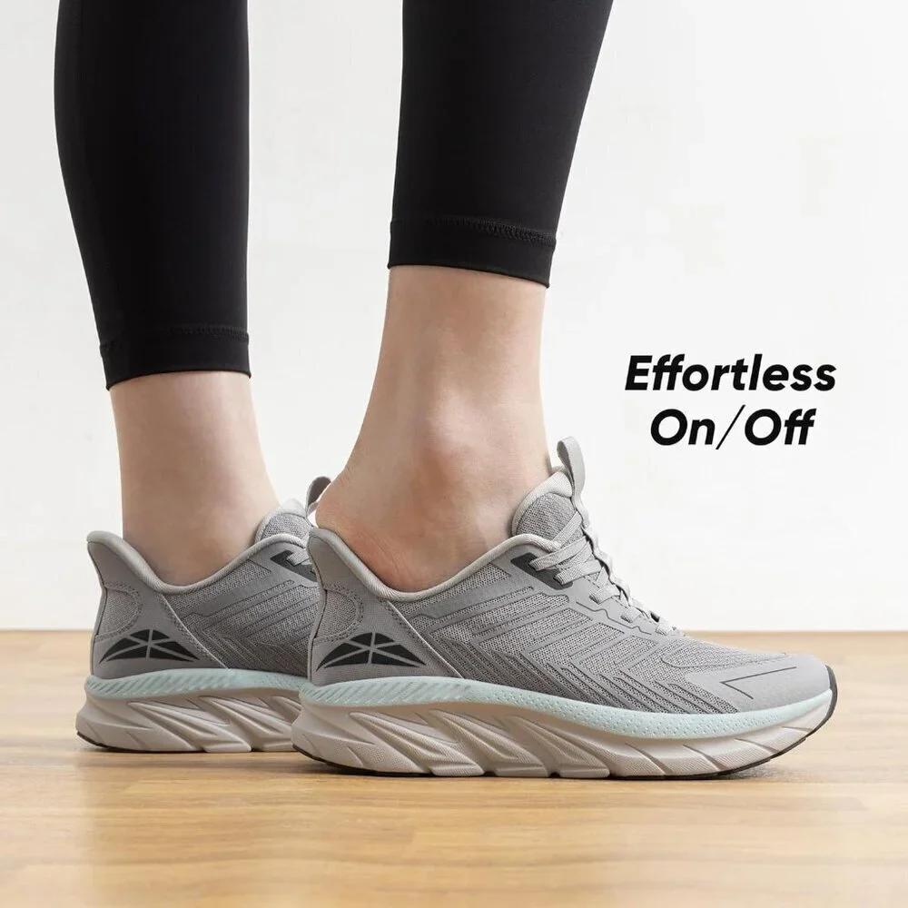 Women's Gray Blue Walking Shoes Comfort Breathable Non-Slip Gym Training Sneaker